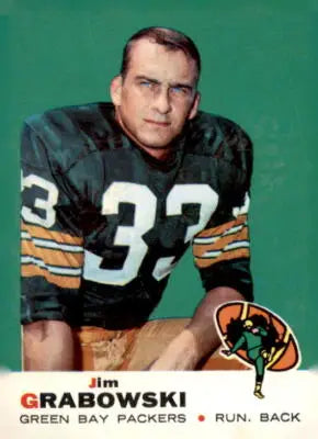 Vintage sports trading card featuring Jim Grabowski from 1969 Topps series