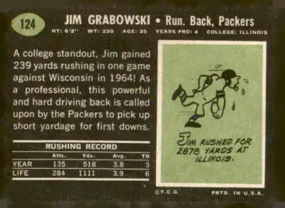 Vintage Jim Grabowski football card featuring Green Bay Packers from 1969 Topps collection