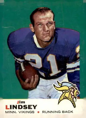 Vintage football card featuring Jim Lindsey of the Minnesota Vikings from 1969 Topps
