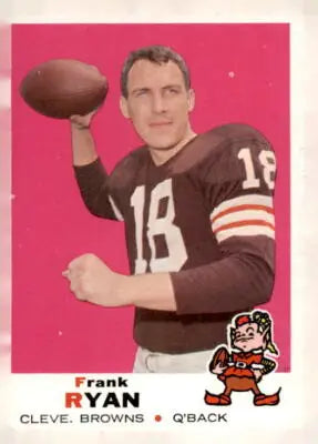 Vintage Frank Ryan football trading card from 1969 Topps #140 featuring Frank Ryan