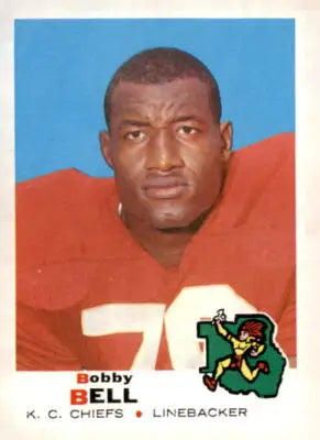 1969 Topps Bobby Bell sports trading card showcasing a vintage football collectible