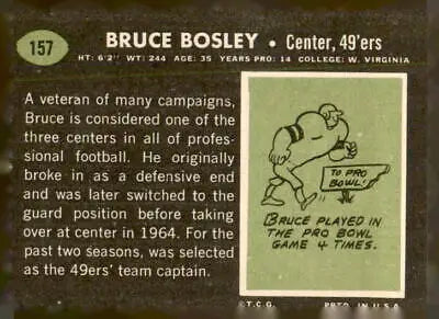 Vintage football card featuring Bruce Bosley of the San Francisco 49ers from 1969
