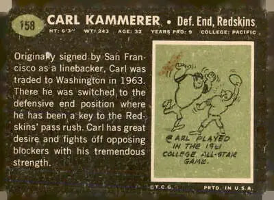 Vintage Carl Kammerer football card from 1969 Topps series