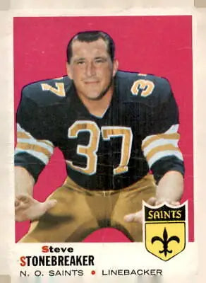 Vintage trading card of Steve Stonebreaker from 1969 Topps #174 Orleans Saints