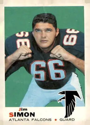 Jim Simon Atlanta Falcons trading card from 1969 Topps #184 football card collection