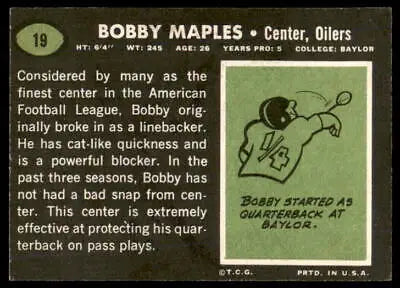Vintage 1969 Topps Bobby Maples football card featuring Bobby Maples football collectible