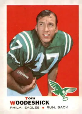 Vintage football card of Tom Woodeshick from the Philadelphia Eagles 1969 Topps series
