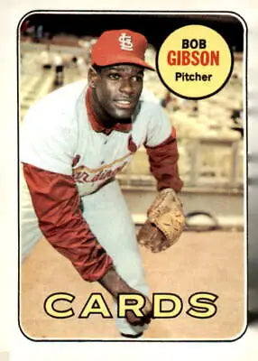 1969 Topps Bob Gibson baseball card in mint condition featuring legendary pitcher