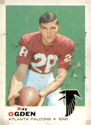 Vintage football card featuring Ray Ogden from the 1969 Topps #206 Atlanta Falcons