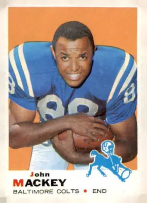 Vintage football card featuring John Mackey from the 1969 Topps Baltimore Colts series
