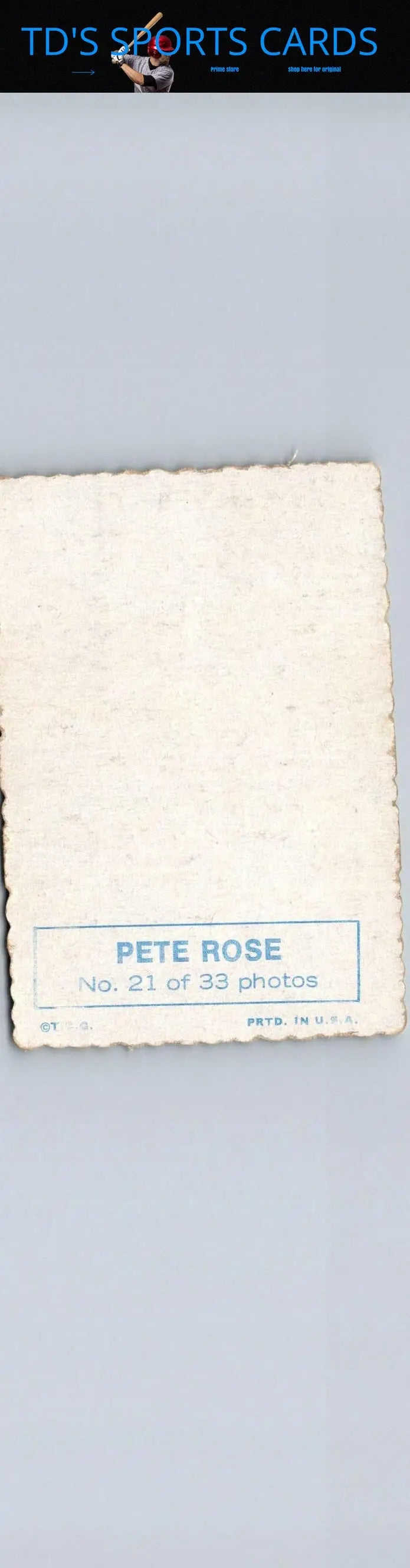 Vintage Pete Rose photo showcasing the 1969 Topps #21 Pete Rose Deckle collectible