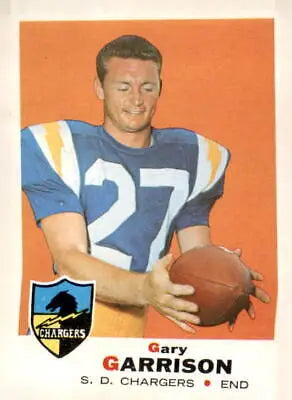 Vintage football card of Gary Garrison from the San Diego Chargers 1969 Topps series