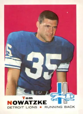 Vintage sports trading card of Tom Nowatzke from the 1969 Topps collection