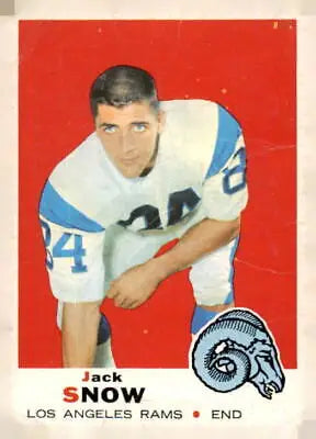 Vintage Jack Snow football card of Los Angeles Rams from 1969 Topps series