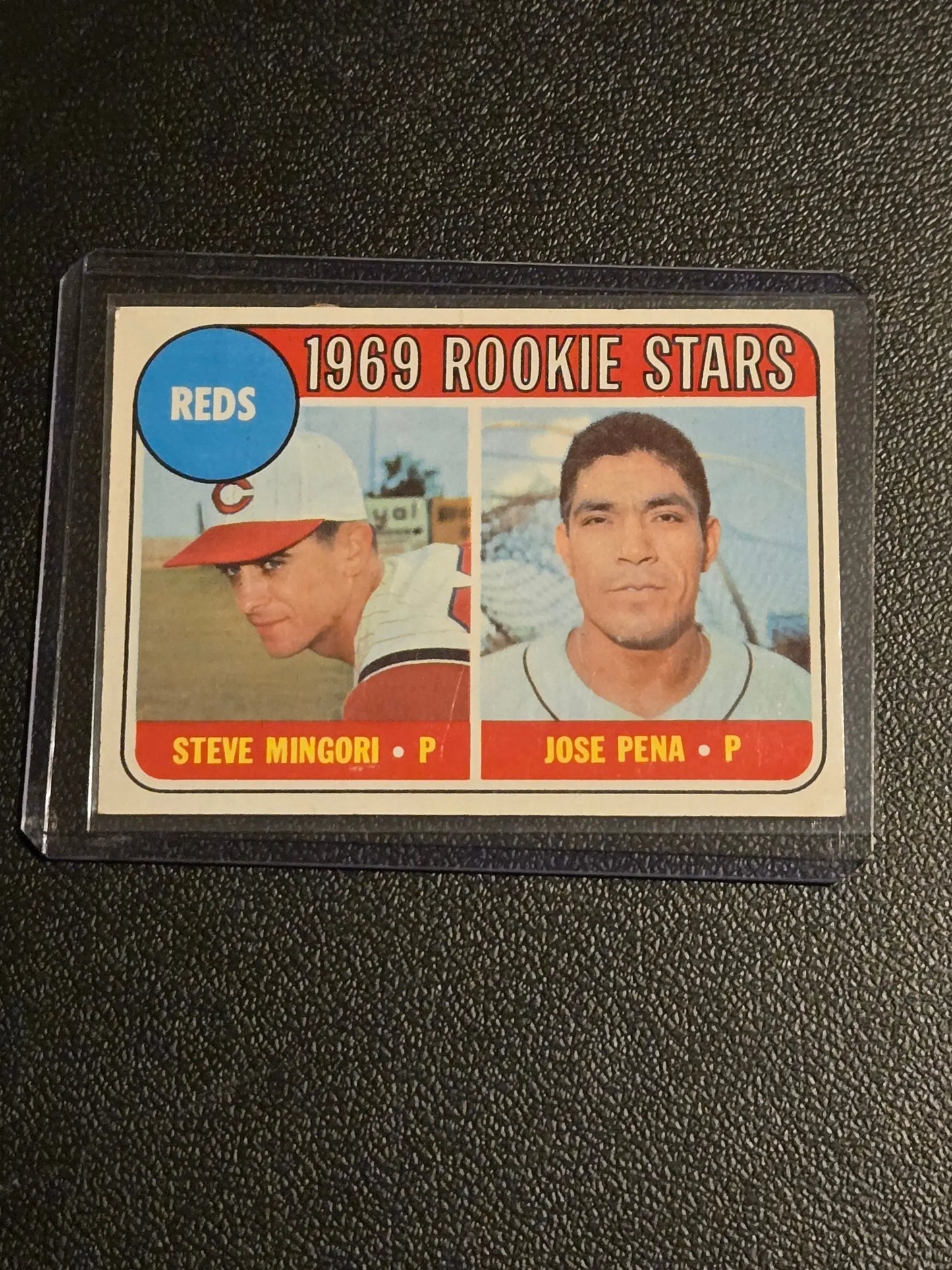 1969 Topps rookie stars baseball card featuring Steve Mingori and Jose Pena