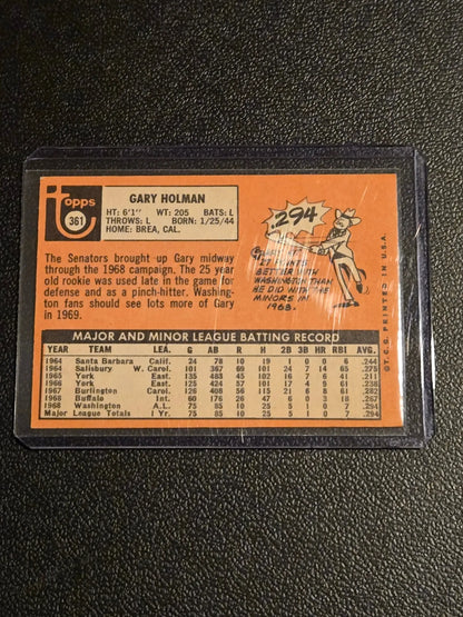 1969 Topps Gary Holman baseball card #361 displayed in product listing