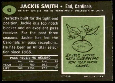 Vintage 1969 Topps Jackie Smith Louis Cardinals trading card side view image