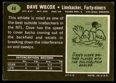 1969 Topps Dave Wilcox football card featuring San Francisco 49ers legend