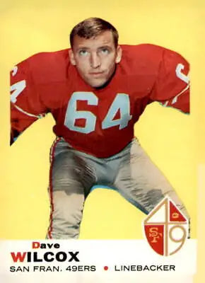 Football player in uniform on 1969 Topps #44 Dave Wilcox trading card featuring Dave Wilcox trading