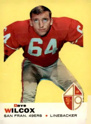 Vintage football card of Dave Wilcox from 1969 Topps featuring San Francisco 49ers