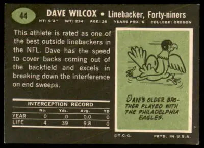 Vintage 1969 Topps Dave Wilcox trading card from the Dave Wilcox trading collection