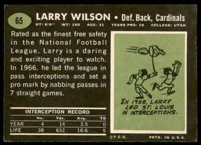 Vintage 1969 Topps Larry Wilson football card featuring Louis Cardinals player