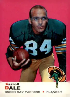 Carroll Dale trading card from 1969 Topps #77 showcasing classic football trading card features