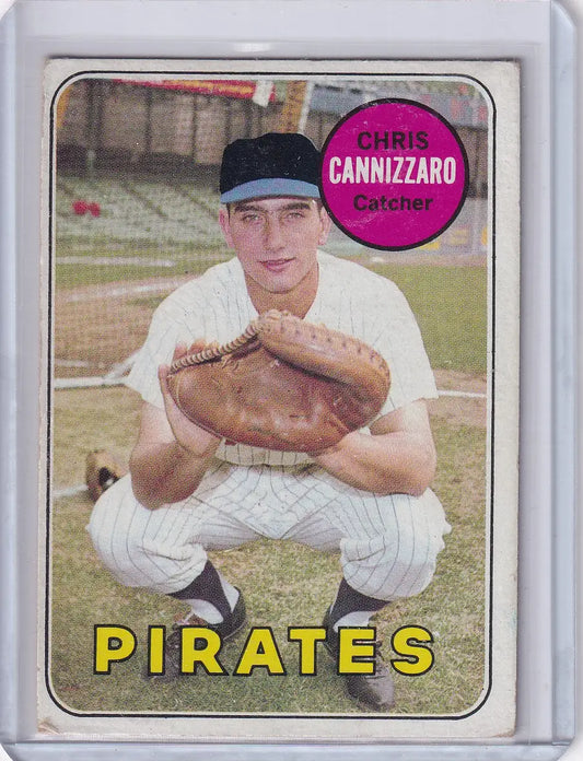 Vintage 1969 Topps Baseball card of Chris Cannizzaro, catcher for the Pittsburgh Pirates