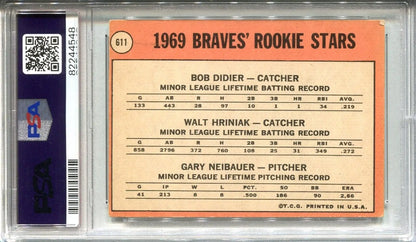 1969 Braves Rookie Stars baseball card featuring Bob Didier and Walt Hriniak, PSA 3/9 Auto