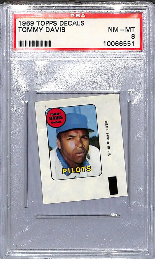 Graded 1969 Topps Decals of Tommy Davis Seattle Pilots baseball decal PSA 8 NM-MT