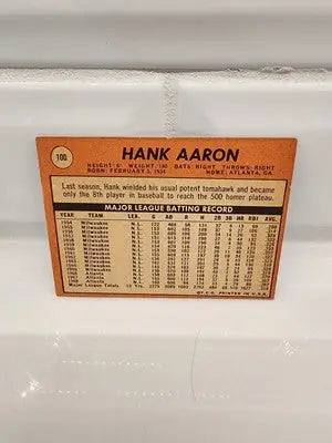 Hank Aaron baseball card from 1969 Topps Hank Aaron series in EX-NM condition