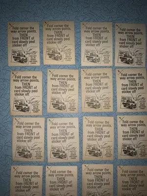 Vintage sticker instruction cards from the Donruss Odder Odd series featuring Odder Odd Rods