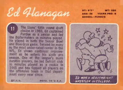Vintage Detroit Lions trading card featuring 1970 Topps #11 Ed Flanagan sports trading card