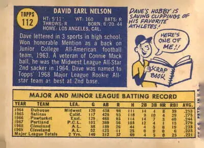 Vintage baseball card of Dave Nelson from Cleveland Indians 1970 Topps #112