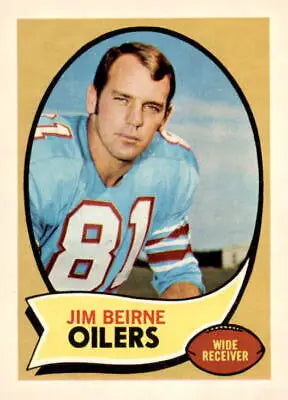 Vintage Jim Beirne trading card from 1970 Topps #19 featuring Jim Beirne in classic football design