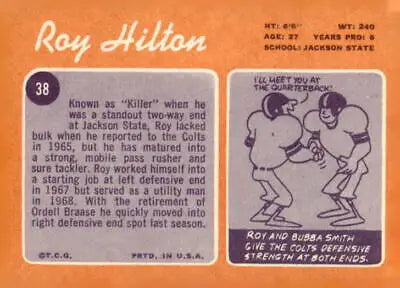 Vintage trading card of Roy Hilton, Baltimore Colts player from 1970 Topps series