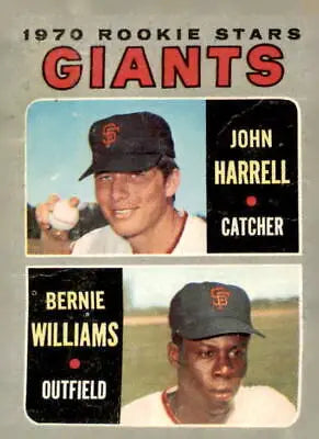 1970 Topps Giants rookie stars baseball card featuring John Harrell and Bernie Williams