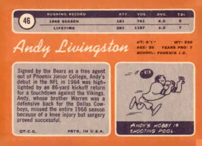 Vintage 1970 Topps Andy Livingston sports trading card for collectible sports trading card enthusiasts