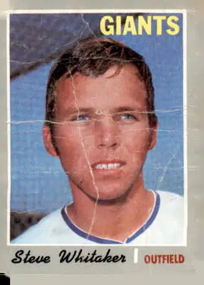 Worn Steve Whitaker baseball card from 1970 Topps #496 San Francisco Giants collectible