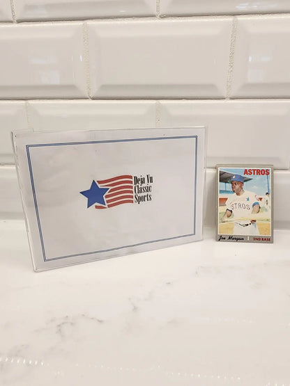 Vintage 1970 Topps Joe Morgan trading card with Deja Vu Classic Sports package