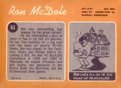 Vintage 1970 Topps Ron McDole sports trading card in excellent condition