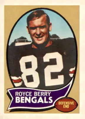 Royce Berry Bengals trading card from 1970 Topps #86 with vintage trading card features