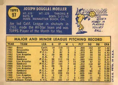 Vintage 1970 Topps Joe Moeller baseball card featuring Los Angeles Dodgers player
