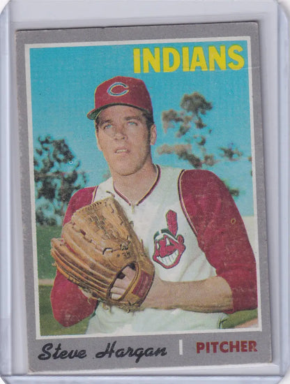 Topps Baseball card of Steve Hargan, Cleveland Indians pitcher in uniform