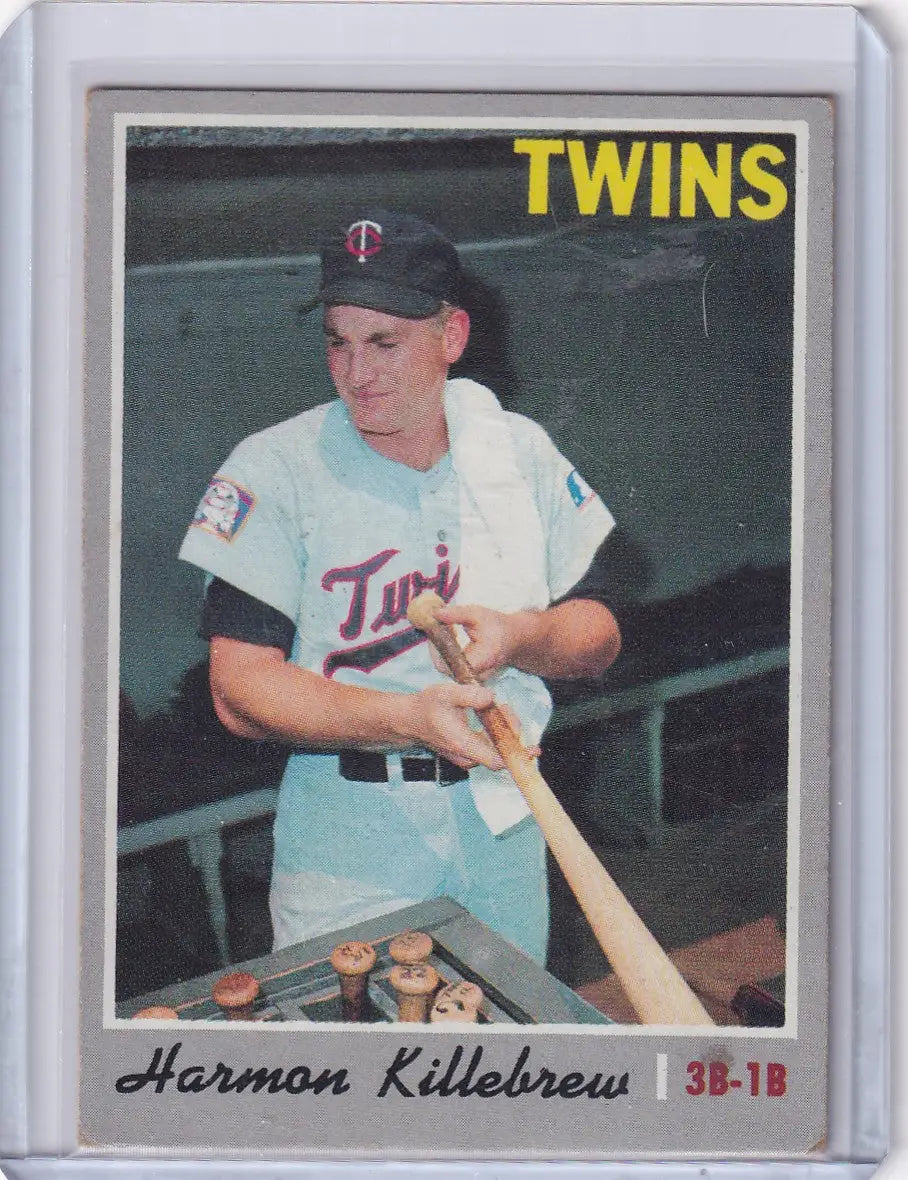 Vintage 1970 Topps Baseball card of Harmon Killebrew from Minnesota Twins, bat in hand