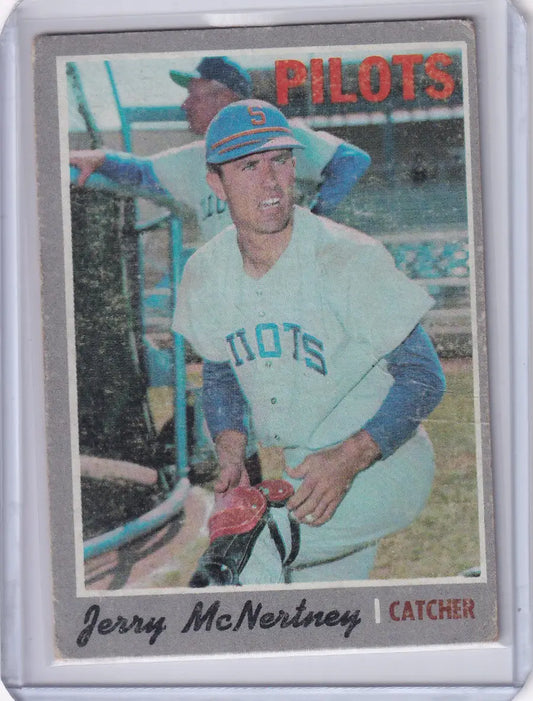 Topps Baseball card of Jerry McNertney in Seattle Pilots light blue uniform