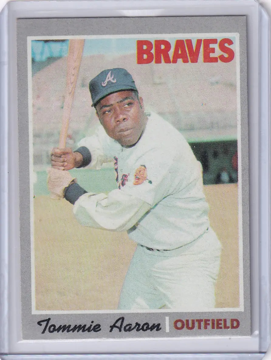 Tommie Aaron batting on 1970 Topps Baseball card for Atlanta Braves collectors