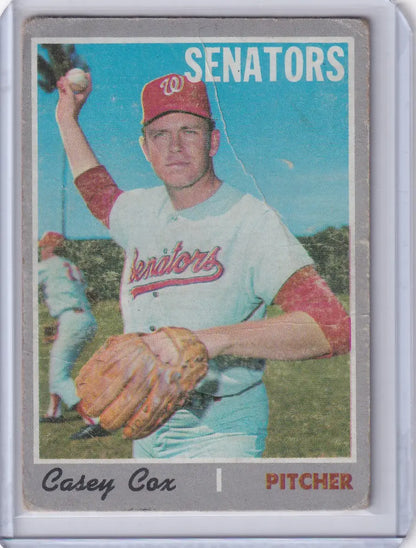 Casey Cox throwing on 1970 Topps Baseball card for Washington Senators