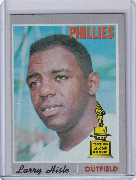 1970 Topps Baseball card of Larry Hisle, Philadelphia Phillies outfielder from the 1960s