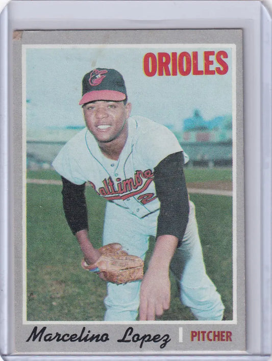 Topps Baseball card of Marcelino Lopez in pitching stance for Baltimore Orioles